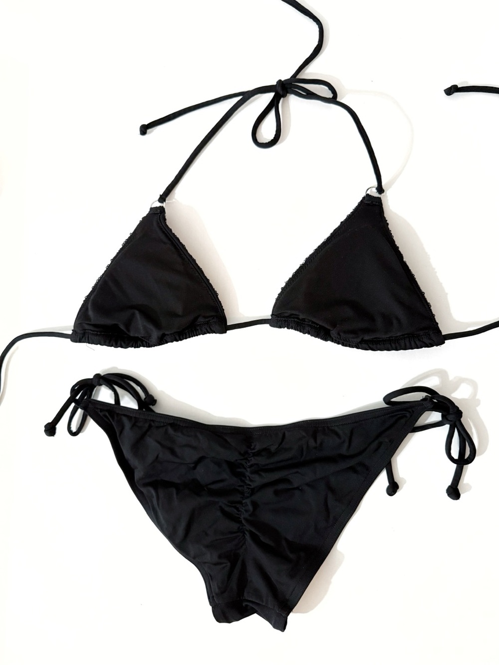 Silver black sequin triangle halter top side tie bottom bikini set - Picture 3 of 3